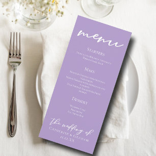 Menu Belle Lilac Purple Typographie Mariage Dîner