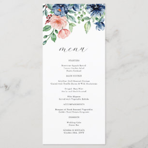 Menu Belle Mariage Floral et Feuillage à l'Aquarelle