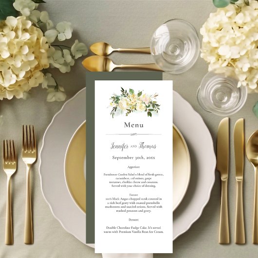 Menu Belle Roses Blanches Mariage Floral