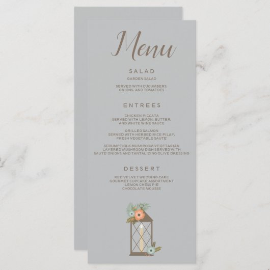 Menu Belle Rustique sur arrière - plan bleu (Devant / Derrière)