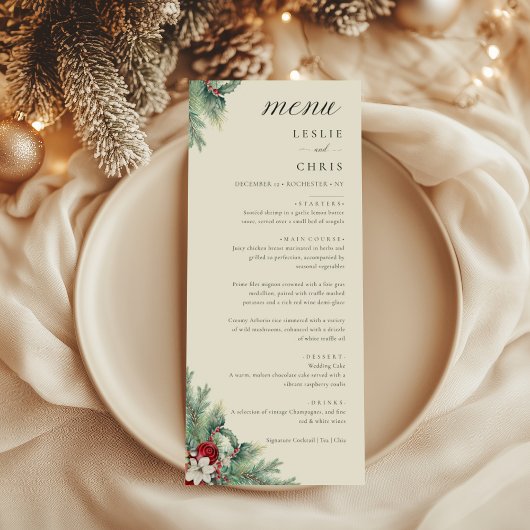 Menu Berries d'hiver et Pine Aquarelle Mariage de verdu
