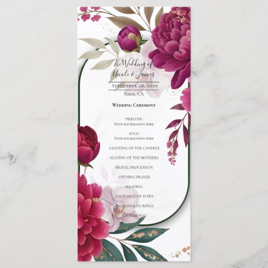 Menu Berry Bloom Garden Floral Glam Wedding (Devant)