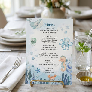 Menu Bientôt sous l'eau Baby Shower Pieuvre Hippocampe