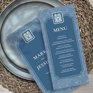 Menu Bilingue vietnamienne gris bleu Chant Mariage