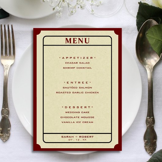 Menu Billet Retro 5x7 Mariage