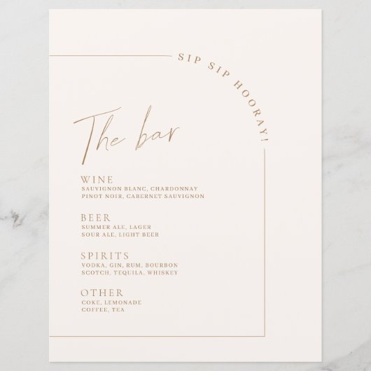 Menu Bindbalk Arch Minimalist Calligraphy Wedding (Voorkant)