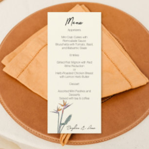 Menu Birds of Paradise pour Mariage Aquarelle design