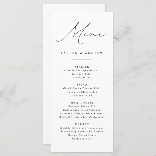 Menu Black and White Modern Classic Mariage Event (Devant / Derrière)