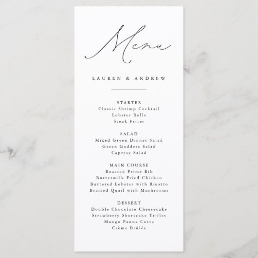 Menu Black and White Modern Classic Mariage Event (Devant)