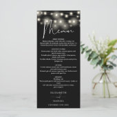 Menu Black And White String Lights Wedding Dinner (Debout devant)