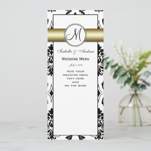 Menu Black Damask Gold Mariage (Debout devant)