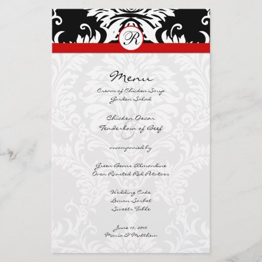 Menu Black Damask Red Trim Weddenschap (Voorkant)