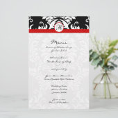 Menu Black Damask Red Trim Weddenschap (Staand voorkant)