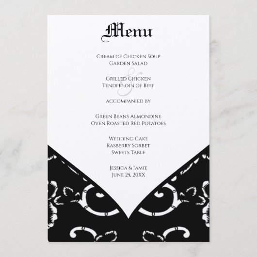 Menu Black Damask Wedding (Voorkant)