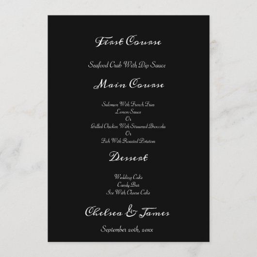 Menu Black Elegant Photo Calligraphie Script Mariage (Devant)