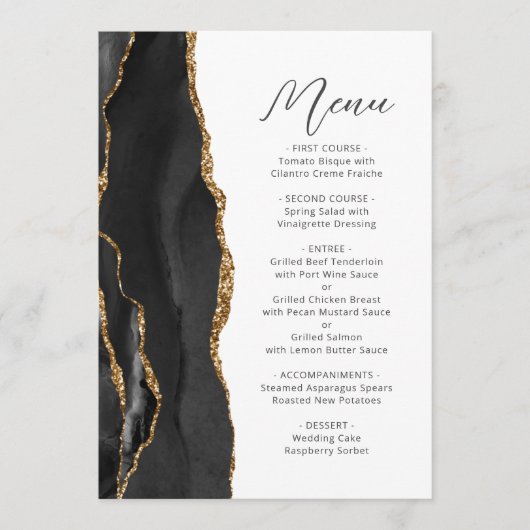 Menu Black Gold Agate Mariage de script moderne (Devant)