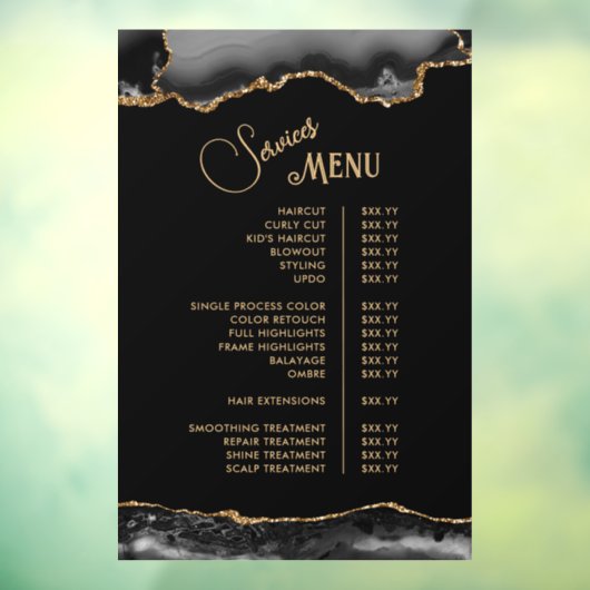 Menu Black Gold Agate Services Raamsticker (Vel 3)