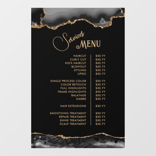 Menu Black Gold Agate Services Raamsticker (Vel)