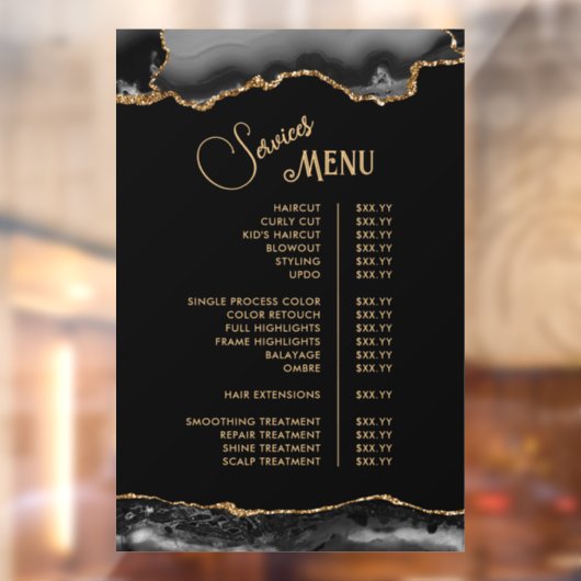 Menu Black Gold Agate Services Raamsticker (Vel 2)