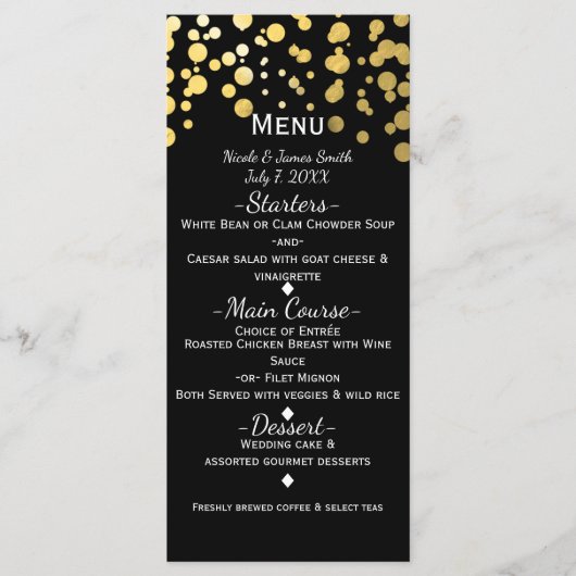 Menu Black & Gold Confetti Dots Modern Glamour (Devant)