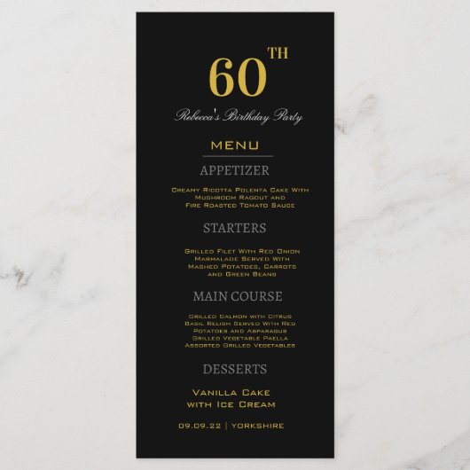 Menu Black & Gold minimum 60e fête d'anniversaire Perso (Devant)