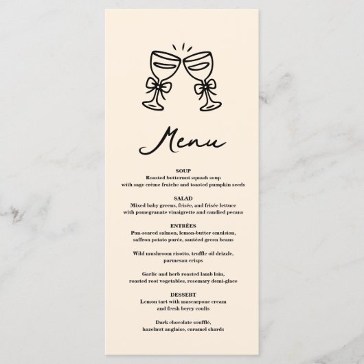 Menu Black Hand Drawn Champagne Whimsical Wedding (Devant)