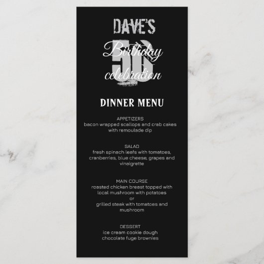 Menu Black Minimalist 50e Fête d'anniversaire (Devant)