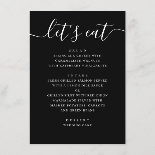 Menu Black Modern Script Wedding | Minimalist Casual (Devant)