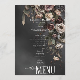 Menu Black Moody Gothic Flowers & Mist Mariage