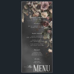 Menu Black Moody Gothic Flowers & Mist Mariage<br><div class="desc">Découvrez l'élégance de votre romance gothique avec notre menu mariage exquis. Ornée de vapeurs solennelles de fleurs fanées contre un arrière - plan noir doux, chacune est enveloppée dans un délicat voile de brume, donnant le ton parfait à votre amour intemporel. Faites de votre journée une journée inoubliable avec ces...</div>