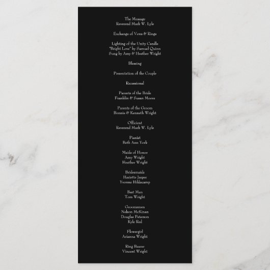 Menu Black & Peach Mariage Floral moderne (Dos)