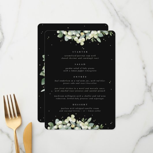 Menu Black Snowberry + Eucalyptus 4 Parcours Mariage (Devant/Arrière en situation)