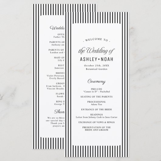 Menu Black Striped Elegance Classy Wedding Program (Devant / Derrière)