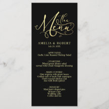 Menu Black Whimsical Elegant Gold Calligraphie