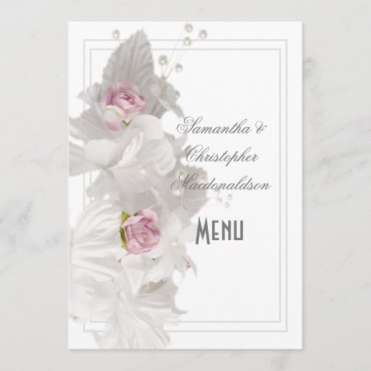 Menu blanc à fleurs rose mariage (Devant)