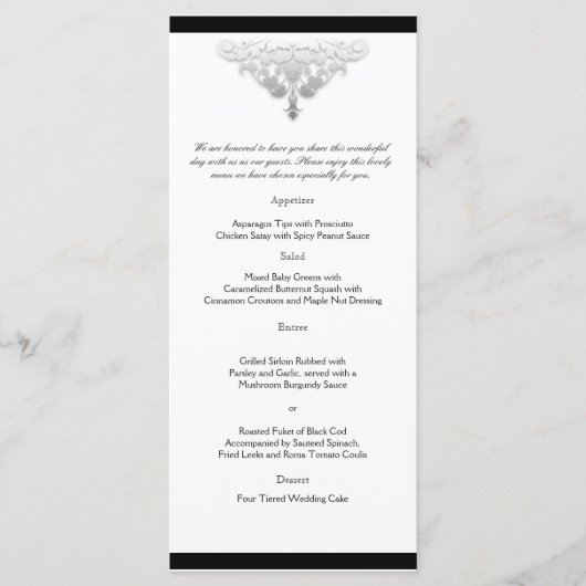 Menu blanc Black and Silver Mariage damassé (Devant)