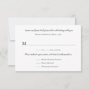 Menu blanc clair Cartes RSVP Nombre de clients Rép