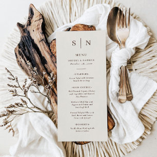 Menu Blanc Crème et Marron Mariage Minimaliste et Chi