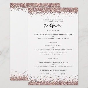 Menu Blanc de Mariage avec Paillettes Rose Doré Bu