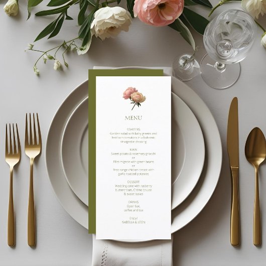 Menu Blanc et olive | Chic Floral Rose Mariage