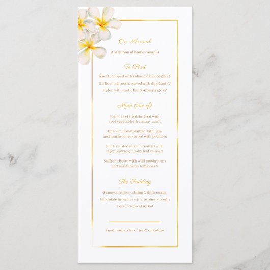 Menu blanc frangipani tropical mariage (Dos)