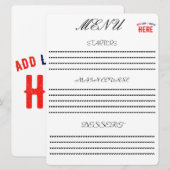 MENU BLANC PERSONNALISABLE MODERNE DE MARQUE VÉRIFIÉ ST (Devant / Derrière)