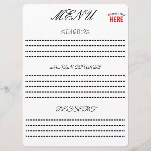 MENU BLANC PERSONNALISABLE MODERNE DE MARQUE VÉRIFIÉ ST (Devant)