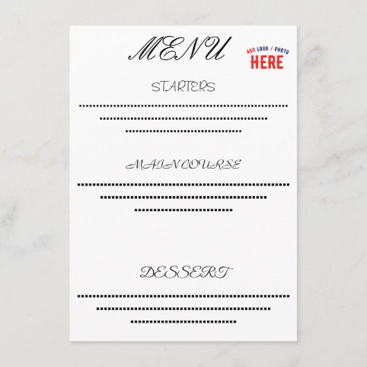 MENU BLANC PERSONNALISABLE MODERNE ET DE STYLE, MARQUE  (Dos)