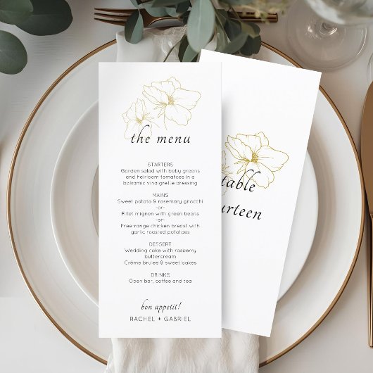 Menu BLANCHE | Chic Faux Gold Floral Mariage