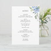 Menu BLANCHE | Elégant Mariage bleu beige Hydrangea (Debout devant)