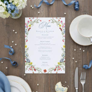 Menu Blason de mariage élégant aux tons pastel de bleu 