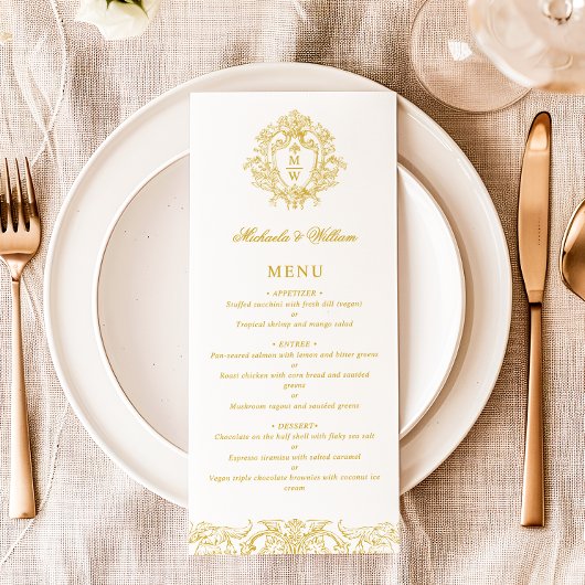 Menu Blason de monogramme élégant de mariage Régence vi