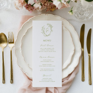Menu Blason de monogramme floral en ligne d'olive pour