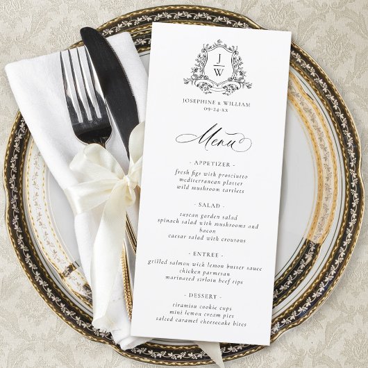 Menu Blason de monogramme traditionnel Fleurs Élégant M